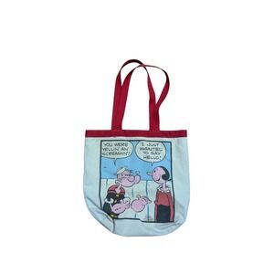 Vintage Popeye Olive Oyl Comic Strip Canvas Tote Bag Red White Graphic Print